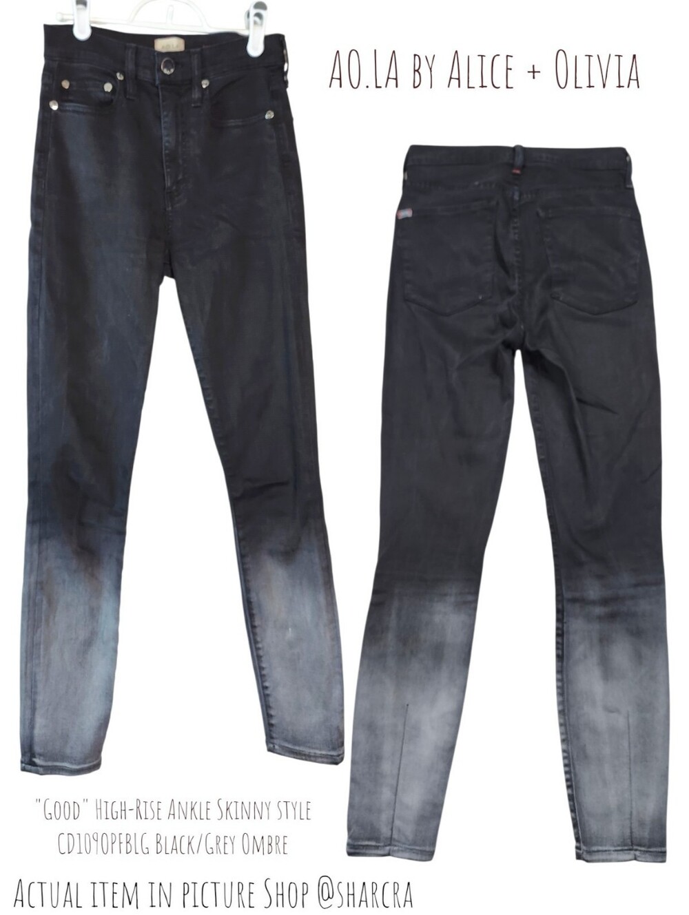 AO.LA by Alice + Olivia Women Good High-Rise Ankle Skinny Jeans Black Grey Ombre